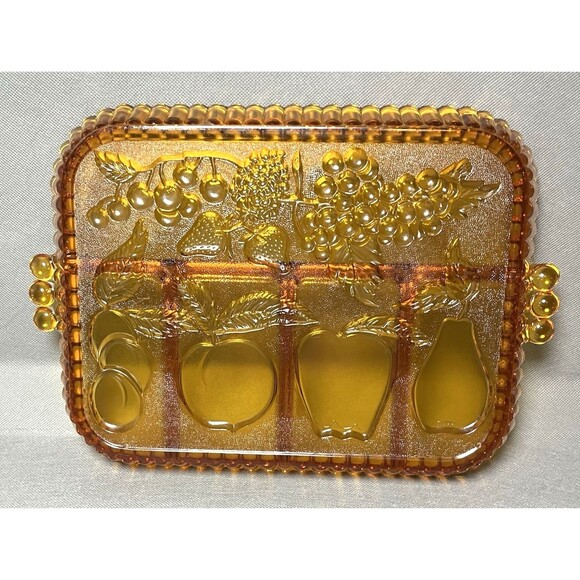 Vintage Indiana Amber Depression Glass Fruit Platter Serving Divided Tray - Picture 10 of 10